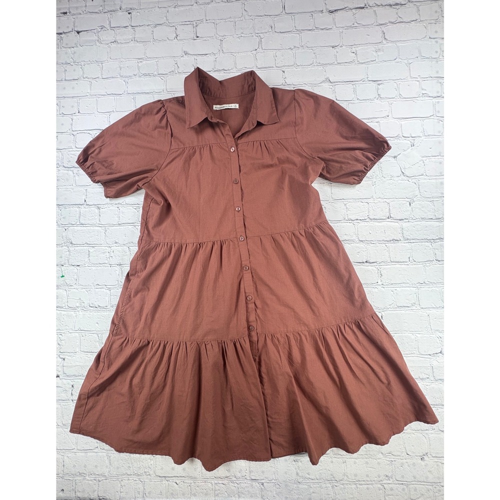 Abercrombie & Fitch Poplin Trapeze Shirt Dress Womens ST Paprika Red Tiered Mini
